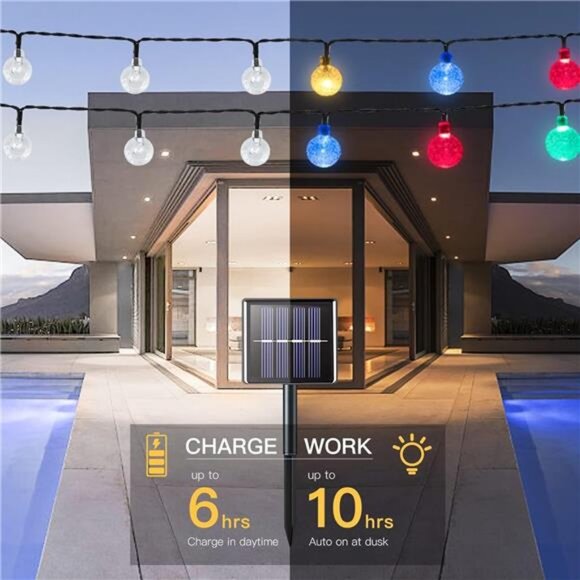 Solar Lights for Outside, 2-Pack 60 LED Solar Multi Color Globe Lights - Picture 6 of 7